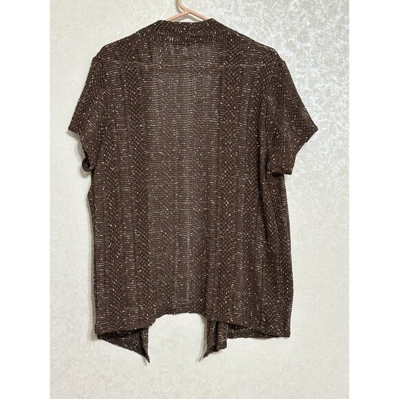 Alfred Dunner Brown Speckled Knit Open Front Cardigan Short Sleeve Tunic Top M - Picture 2 of 5